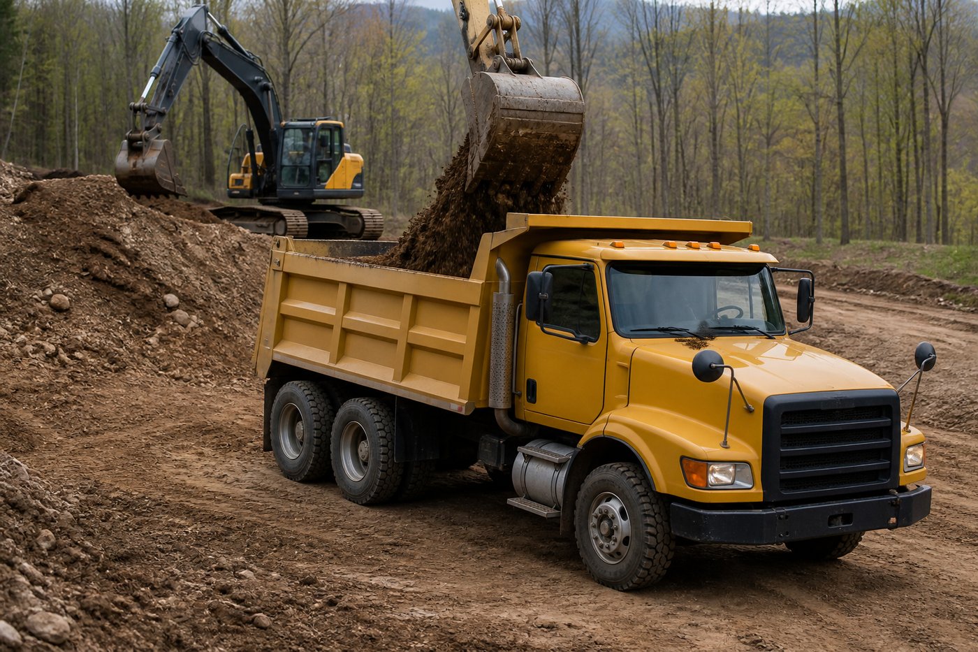 Dump truck services hauling excavated dirt in Bledsoe, Kentucky Dump truck services hauling excavated dirt in Bledsoe, Kentucky
